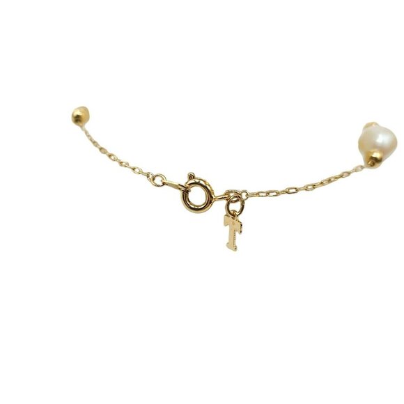 Trifari Faux Pearl Chain Bangle Bracelet Gold Tone Spring Ring Closure Vintage - Picture 3 of 4